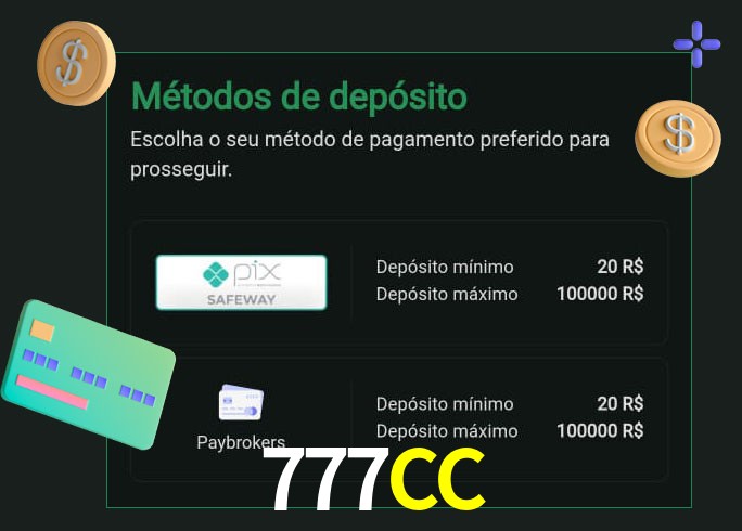 O cassino 777CC oferece uma grande variedade de métodos de pagamento